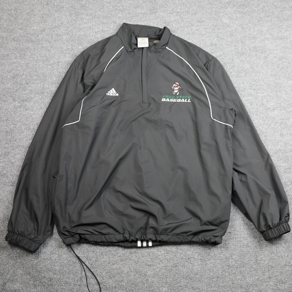 Free State Baseball Jacket Mens XL Black Adidas Pullover Windbreaker Quarter Zip